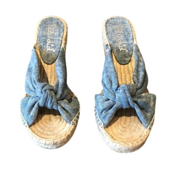 Splendid Bautista Chambray Espadrille Wedge Sandals Size 8 Denim Knot Detail - Picture 2 of 6